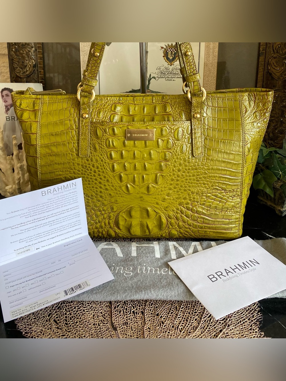 NWT 🌴BRAHMIN MOSS MELBOURNE MEDIUM ARNO TOTE